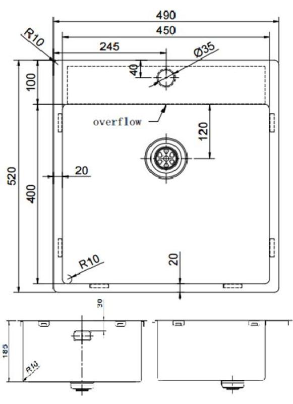 Pure.Sink Exclusivo Dorado fregadero 49x52 cm Tapwing con banco de orificios para grifo radio 10mm PEX4540T-60