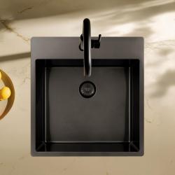 Pure.Sink Exclusivo Gun Metal fregadero 49x52 cm Tapwing con banco de agujeros para grifo radio de 10mm PEX4540T-61