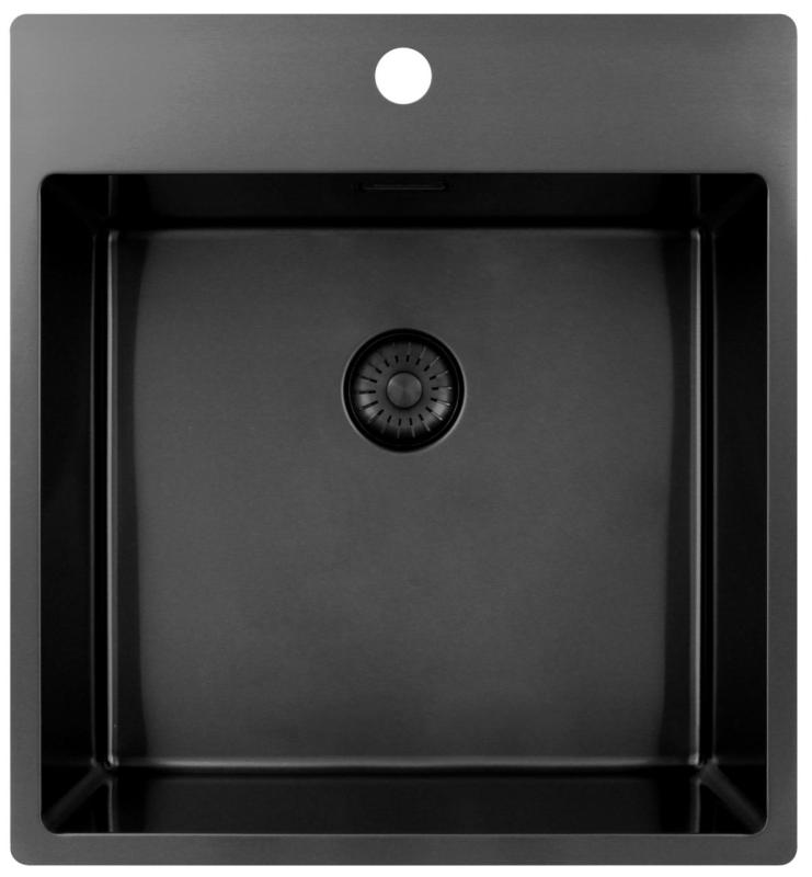 Pure.Sink Exclusivo Gun Metal fregadero 49x52 cm Tapwing con banco de agujeros para grifo radio de 10mm PEX4540T-61
