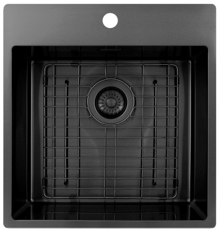 Pure.Sink Exclusivo Gun Metal fregadero 49x52 cm Tapwing con banco de agujeros para grifo radio de 10mm PEX4540T-61