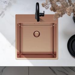 Pure.Sink Exclusivo Fregadero de cobre 49x52 cm Tapwing con banco de agujero de grifo radio 10mm PEX4540T-62