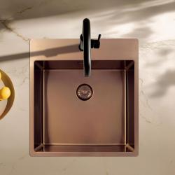 Pure.Sink Exclusivo Fregadero de cobre 49x52 cm Tapwing con banco de agujero de grifo radio 10mm PEX4540T-62