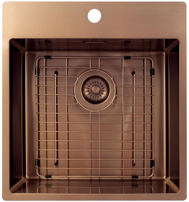 Pure.Sink Exclusivo Fregadero de cobre 49x52 cm Tapwing con banco de agujero de grifo radio 10mm PEX4540T-62