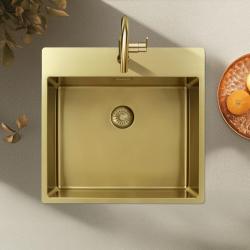 Pure.Sink Exclusivo Fregadero dorado de 54x52 cm Tapwing con banco de orificios de grifo radio de 10mm PEX5040T-60