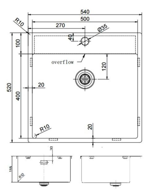 Pure.Sink Exclusivo Fregadero dorado de 54x52 cm Tapwing con banco de orificios de grifo radio de 10mm PEX5040T-60