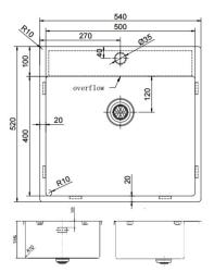 Pure.Sink Exclusivo Gun Metal fregadero 54x52 cm Tapwing con banco de agujeros para grifo, radio de 10mm PEX5040T-61