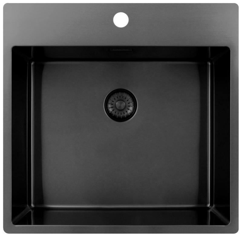 Pure.Sink Exclusivo Gun Metal fregadero 54x52 cm Tapwing con banco de agujeros para grifo, radio de 10mm PEX5040T-61