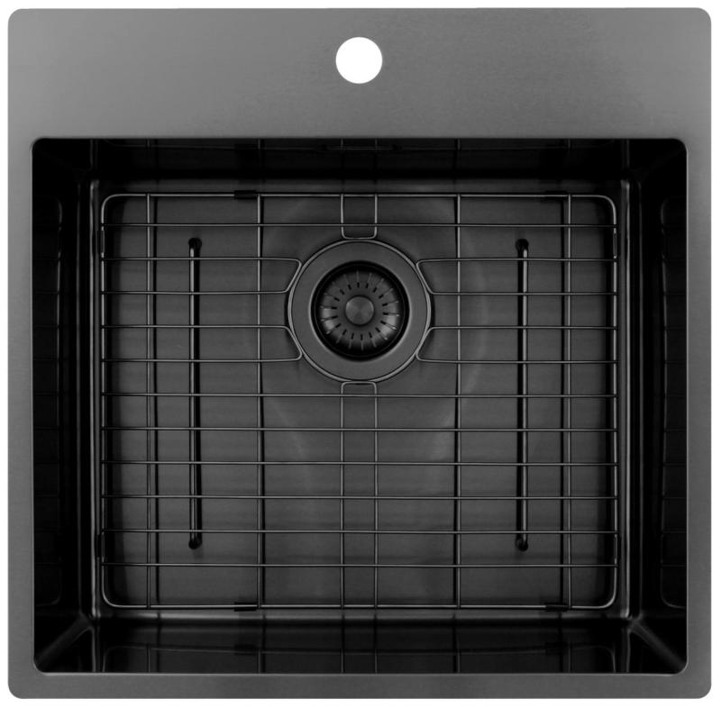 Pure.Sink Exclusivo Gun Metal fregadero 54x52 cm Tapwing con banco de agujeros para grifo, radio de 10mm PEX5040T-61