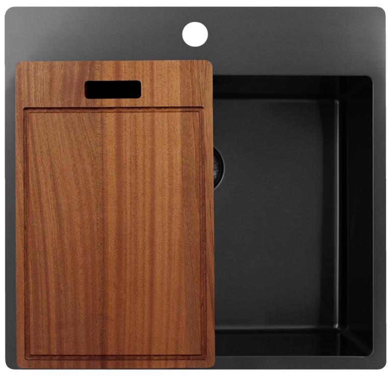 Pure.Sink Exclusivo Gun Metal fregadero 54x52 cm Tapwing con banco de agujeros para grifo, radio de 10mm PEX5040T-61