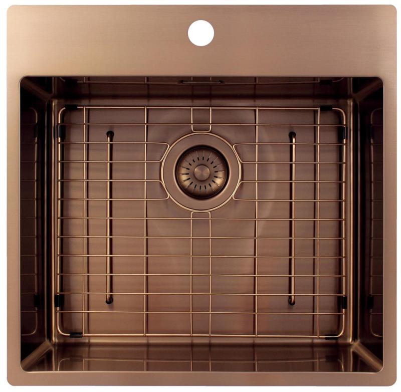 Pure.Sink Exclusivo Fregadero de cobre 54x52 cm Tapwing con banco de agujeros para grifo radio de 10mm PEX5040T-62