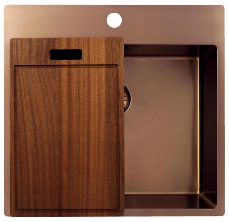 Pure.Sink Exclusivo Fregadero de cobre 54x52 cm Tapwing con banco de agujeros para grifo radio de 10mm PEX5040T-62