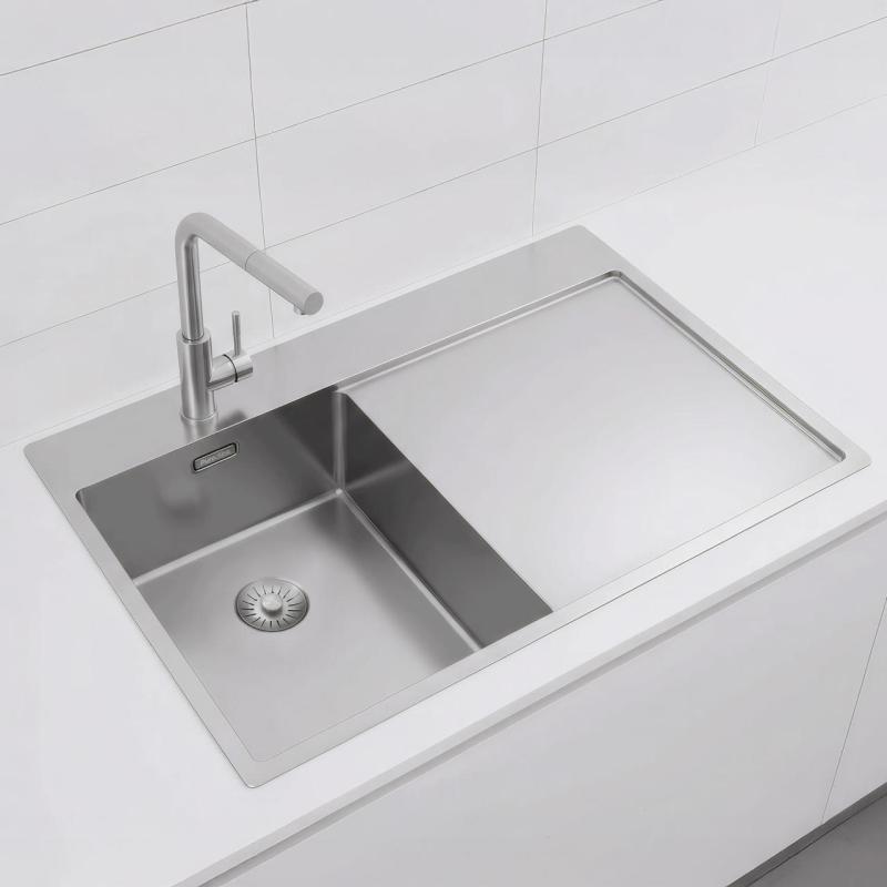 Pure.Sink Exclusivo RVS pequeño fregadero con zona de escurrido 78x52 cm Tapwing a la izquierda PEX3478LT-02