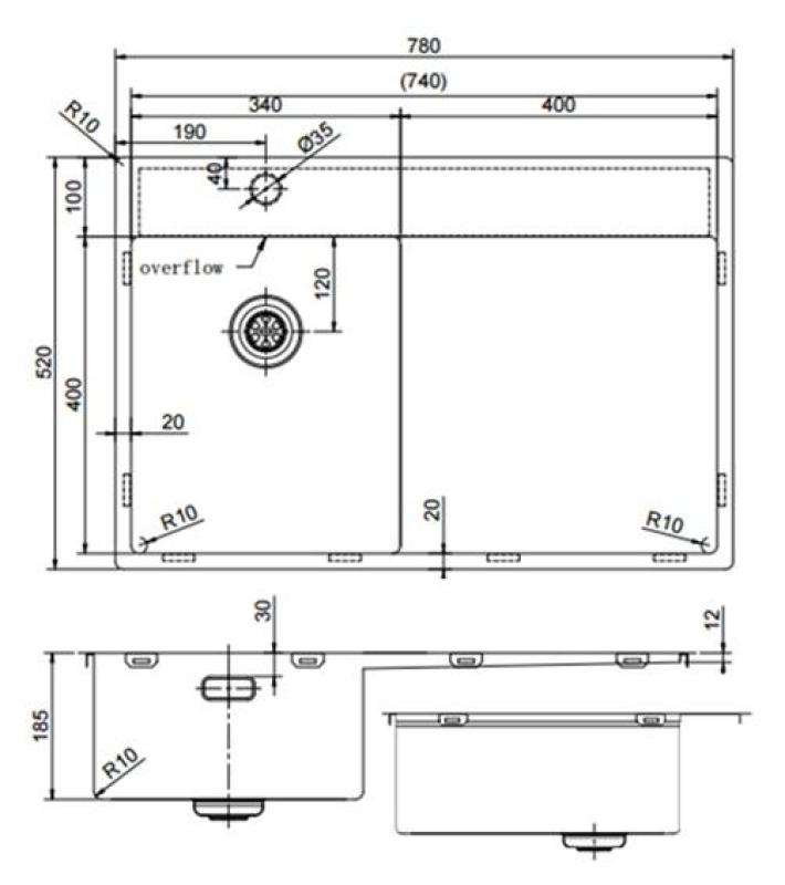 Pure.Sink Exclusivo RVS pequeño fregadero con zona de escurrido 78x52 cm Tapwing a la izquierda PEX3478LT-02