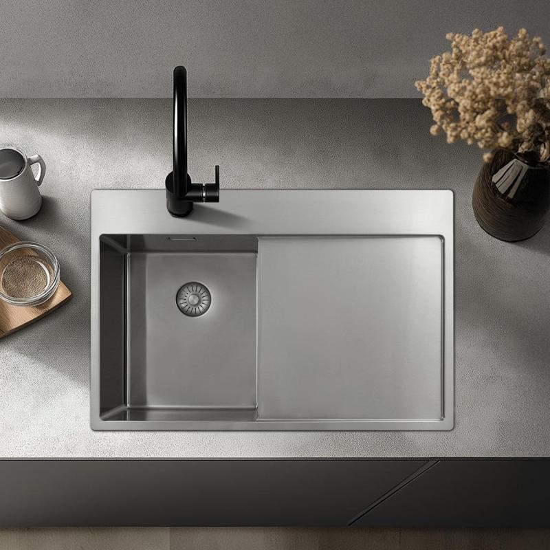 Pure.Sink Exclusivo RVS pequeño fregadero con zona de escurrido 78x52 cm Tapwing a la izquierda PEX3478LT-02