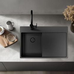 Pure.Sink Exclusivo Gun Metal pequeño fregadero con zona de escurrido 78x52 cm Tapwing a la izquierda PEX3478LT-61