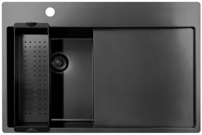 Pure.Sink Exclusivo Gun Metal small sink with draining area 78x52 cm Tapwing left PEX3478LT-61