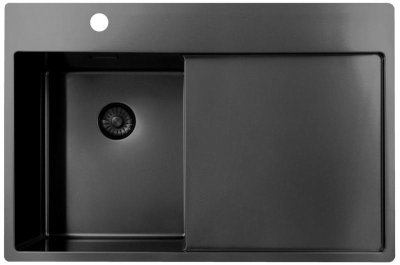 Pure.Sink Exclusivo Gun Metal pequeño fregadero con zona de escurrido 78x52 cm Tapwing a la izquierda PEX3478LT-61