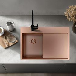 Pure.Sink Exclusivo Lavabo pequeño de cobre con zona de escurrido 78x52 cm Tapwing a la izquierda PEX3478LT-62