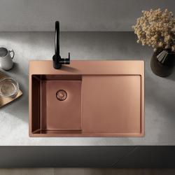 Pure.Sink Exclusivo Lavabo pequeño de cobre con zona de escurrido 78x52 cm Tapwing a la izquierda PEX3478LT-62