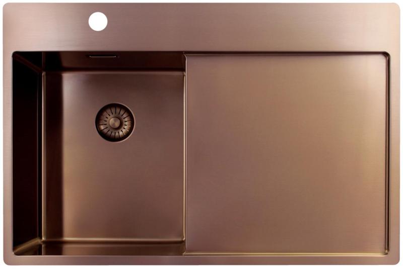 Pure.Sink Exclusivo Lavabo pequeño de cobre con zona de escurrido 78x52 cm Tapwing a la izquierda PEX3478LT-62