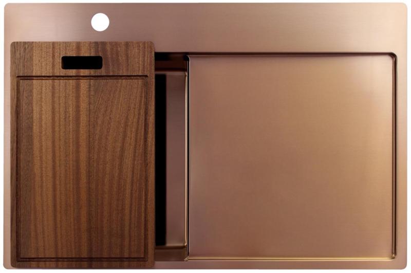 Pure.Sink Exclusivo Lavabo pequeño de cobre con zona de escurrido 78x52 cm Tapwing a la izquierda PEX3478LT-62