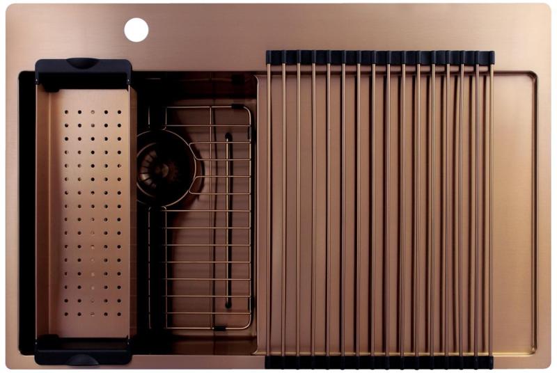 Pure.Sink Exclusivo Lavabo pequeño de cobre con zona de escurrido 78x52 cm Tapwing a la izquierda PEX3478LT-62