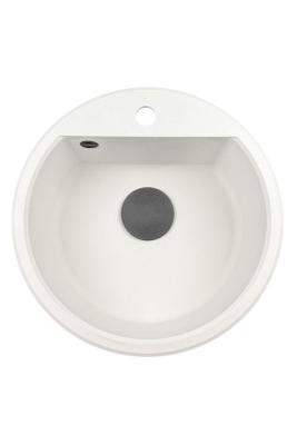GraniteMy Bremen round granite sink 43 cm white top mount and undermount with faucet hole bench with black plug 1208971312
