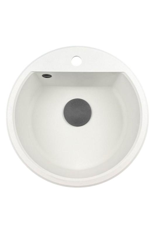 GraniteMy Bremen lavabo redondo de granito de 43 cm blanco de montaje superior e inferior con orificio para grifo y tapón negro 1208971312