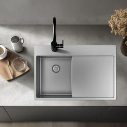 Pure.Sink Exclusivo RVS pequeño fregadero con zona de escurrido 78x52 cm Tapwing a la derecha PEX3478RT-02
