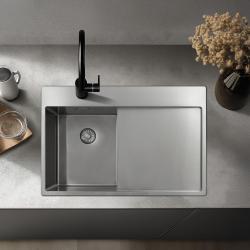 Pure.Sink Exclusivo RVS pequeño fregadero con zona de escurrido 78x52 cm Tapwing a la derecha PEX3478RT-02