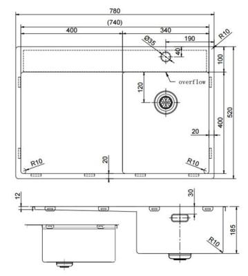 Pure.Sink Exclusivo Stainless Steel Small Sink with Draining Area 78x52 cm Tapwing Right PEX3478RT-02