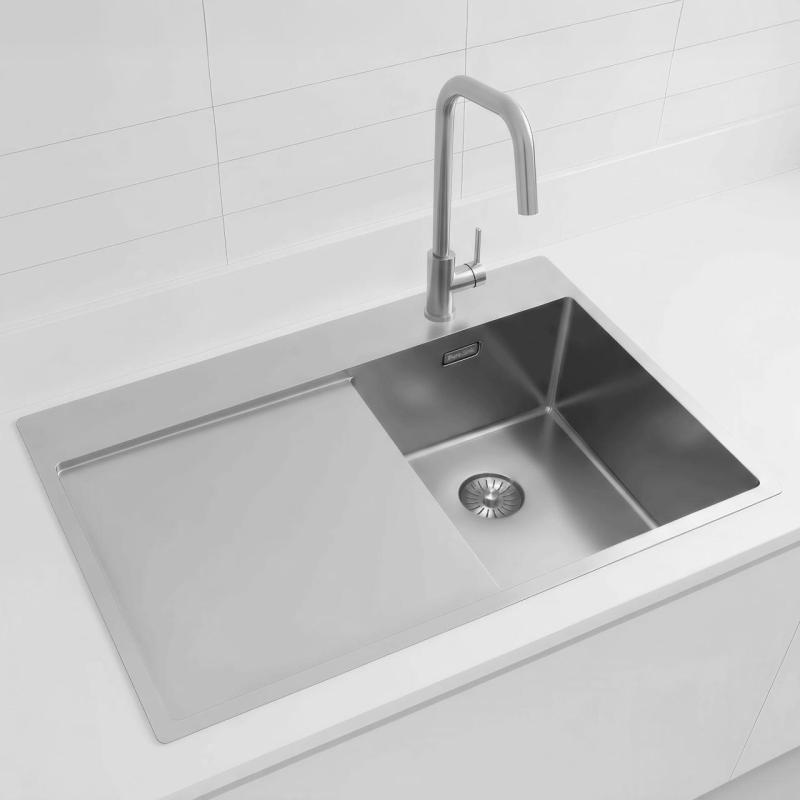 Pure.Sink Exclusivo RVS pequeño fregadero con zona de escurrido 78x52 cm Tapwing a la derecha PEX3478RT-02