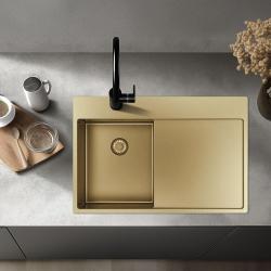 Pure.Sink Exclusivo Pequeño fregadero dorado con área de drenaje 78x52 cm Tapwing a la derecha PEX3478RT-60