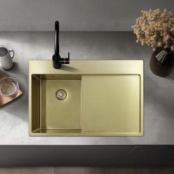 Pure.Sink Exclusivo Pequeño fregadero dorado con área de drenaje 78x52 cm Tapwing a la derecha PEX3478RT-60