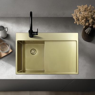Pure.Sink Exclusivo Gold small sink with drainer 78x52 cm Tapwing right PEX3478RT-60