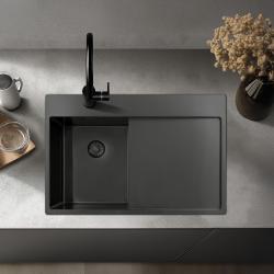 Pure.Sink Exclusivo Gun Metal pequeño fregadero con zona de drenaje 78x52 cm Tapwing a la derecha PEX3478RT-61