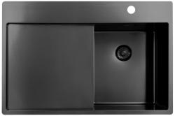 Pure.Sink Exclusivo Gun Metal pequeño fregadero con zona de drenaje 78x52 cm Tapwing a la derecha PEX3478RT-61