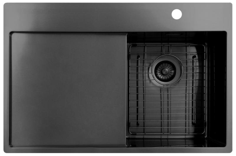 Pure.Sink Exclusivo Gun Metal pequeño fregadero con zona de drenaje 78x52 cm Tapwing a la derecha PEX3478RT-61