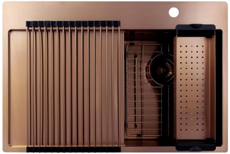 Pure.Sink Exclusivo Pequeño fregadero de cobre con área de escurrimiento 78x52 cm Tapwing a la derecha PEX3478RT-62