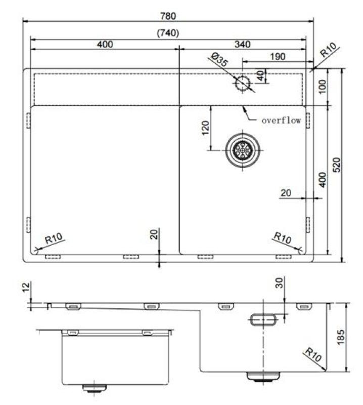Pure.Sink Exclusivo Pequeño fregadero de cobre con área de escurrimiento 78x52 cm Tapwing a la derecha PEX3478RT-62