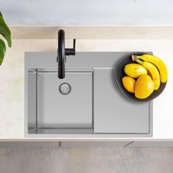 Pure.Sink Exclusivo fregadero de acero inoxidable con área de escurrido 78x52 cm Tapwing a la izquierda PEX4078LT-02