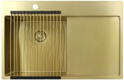 Pure.Sink Exclusivo Gold sink with drainer 78x52 cm Tapwing left PEX4078LT-60