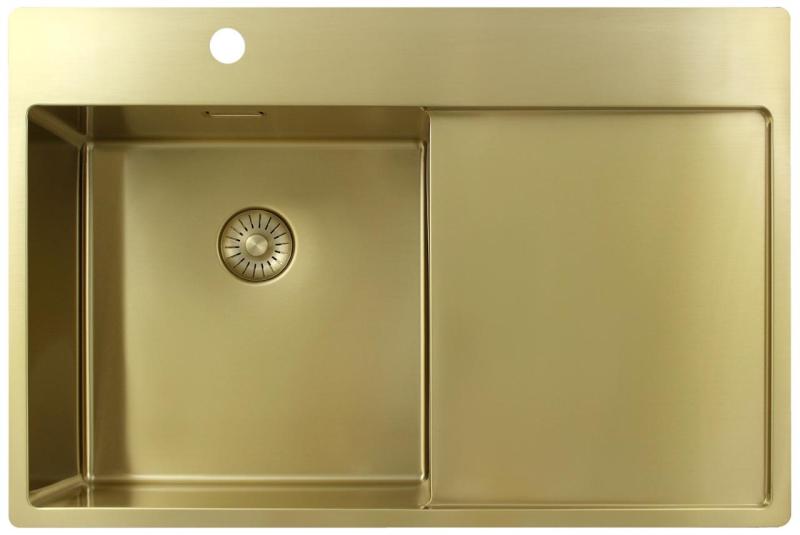 Pure.Sink Exclusivo Fregadero dorado con escurridor 78 x 52 cm Grifo Tapwing izquierdo PEX4078LT-60
