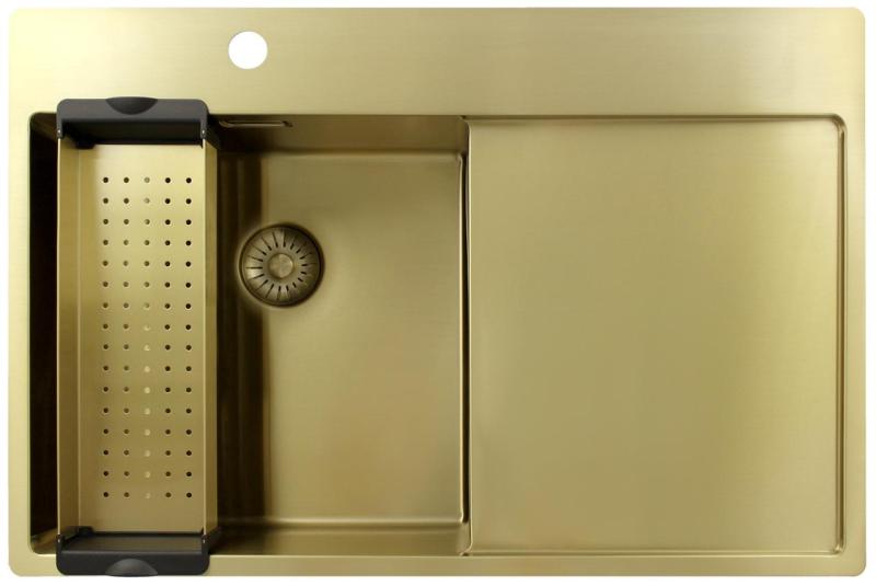 Pure.Sink Exclusivo Fregadero dorado con escurridor 78 x 52 cm Grifo Tapwing izquierdo PEX4078LT-60