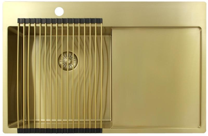 Pure.Sink Exclusivo Fregadero dorado con escurridor 78 x 52 cm Grifo Tapwing izquierdo PEX4078LT-60