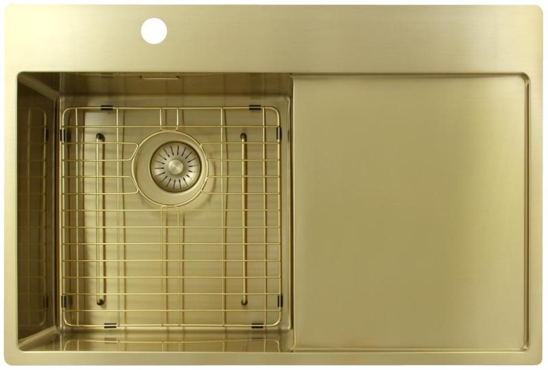 Pure.Sink Exclusivo Fregadero dorado con escurridor 78 x 52 cm Grifo Tapwing izquierdo PEX4078LT-60