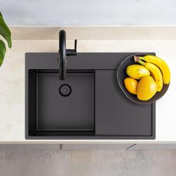 Pure.Sink Exclusivo Gun Metal fregadero con zona de escurrido 78x52 cm Tapwing a la izquierda PEX4078LT-61