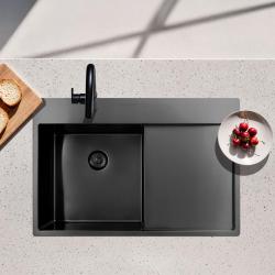 Pure.Sink Exclusivo Gun Metal fregadero con zona de escurrido 78x52 cm Tapwing a la izquierda PEX4078LT-61