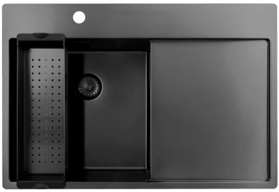 Pure.Sink Exclusivo Gun Metal sink with draining area 78x52 cm Tapwing left PEX4078LT-61