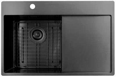 Pure.Sink Exclusivo Gun Metal sink with draining area 78x52 cm Tapwing left PEX4078LT-61